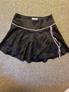 Black Satin Skater Skirt with Pink Trim